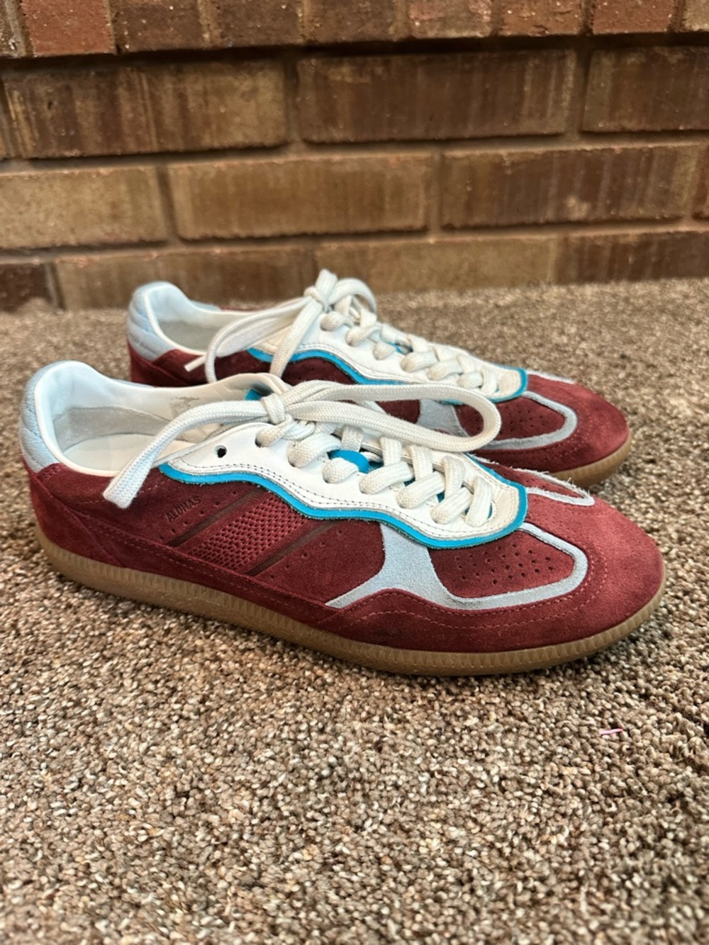 ALOHAS Tb.490 Rife Burgundy Suede Sneakers with Blue Trim Size US 8–8.5 EU 39 - Picture 2 of 7